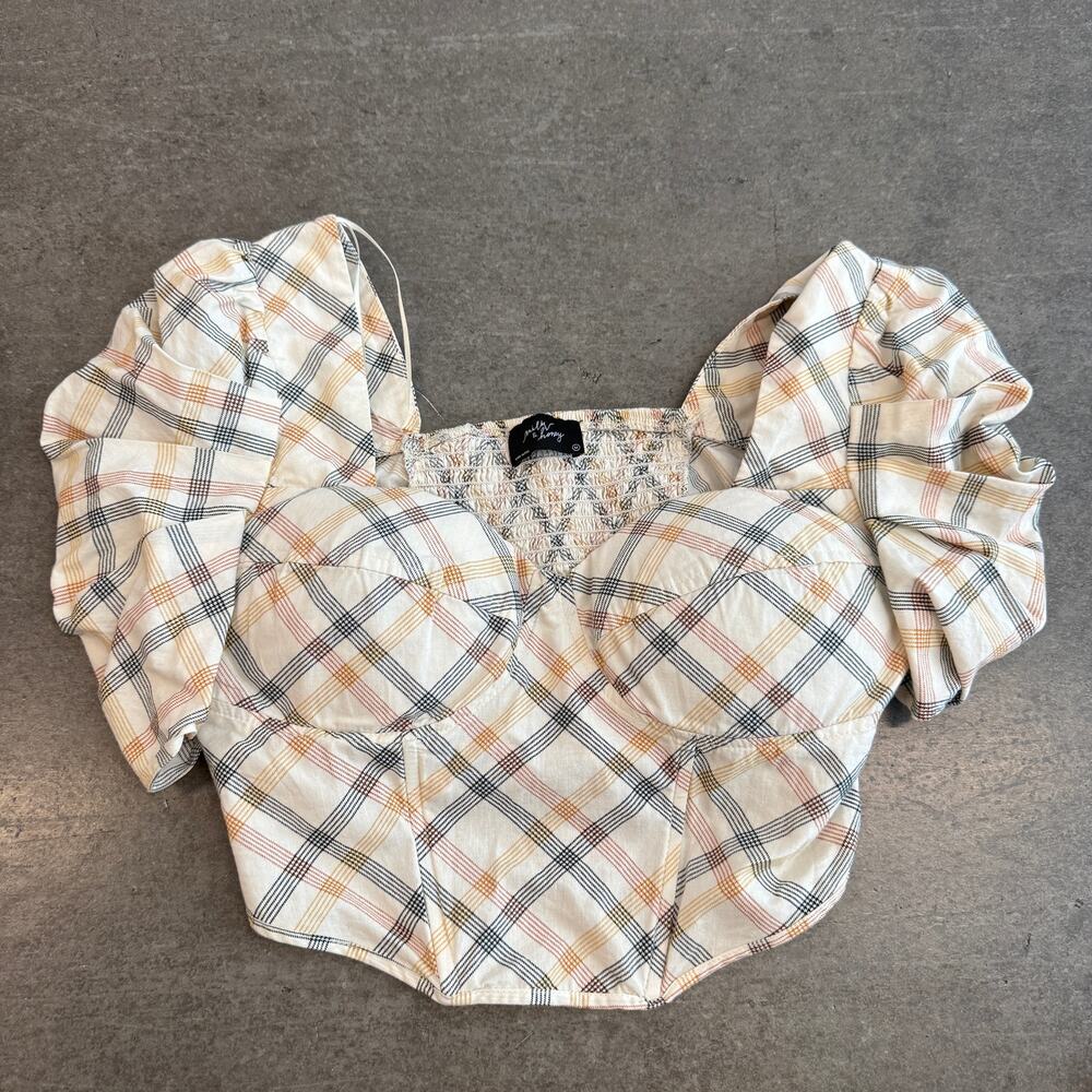 Vintage Y2k Milk & Honey Preppy Coquette Plaid Flutter Sleeve Fitted Top M